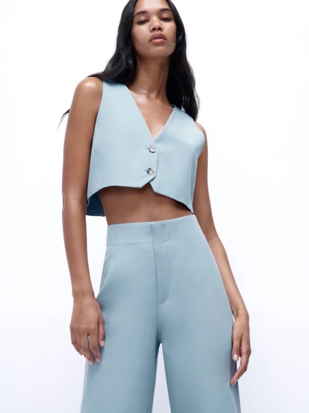 ZARA Pale Blue Cropped V-Neck Vest